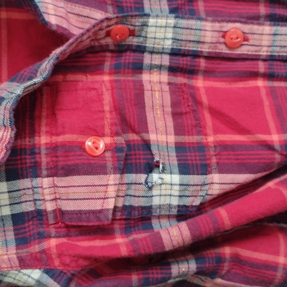 GAP Pink Plaid Tunic Shirt with Gold Shimmer and Tie Belt - Picture 3 of 6